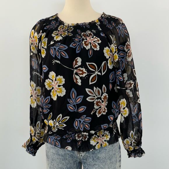 Tory Burch Indie Silk Floral Print Top Blouse Off-The-Shoulder | Size 2 - Picture 4 of 12
